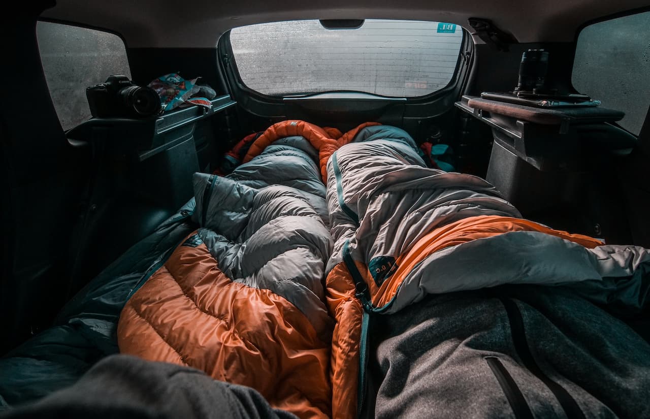 A Sleeping Bag In The Camping Van