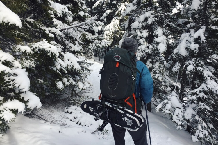 Hiking in the snow with backpack- large