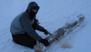 Sawing in snow