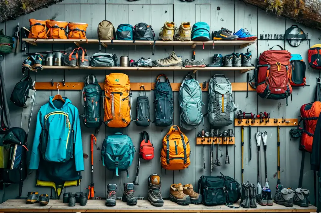 Camping Supplies With Backpacks and Shoes