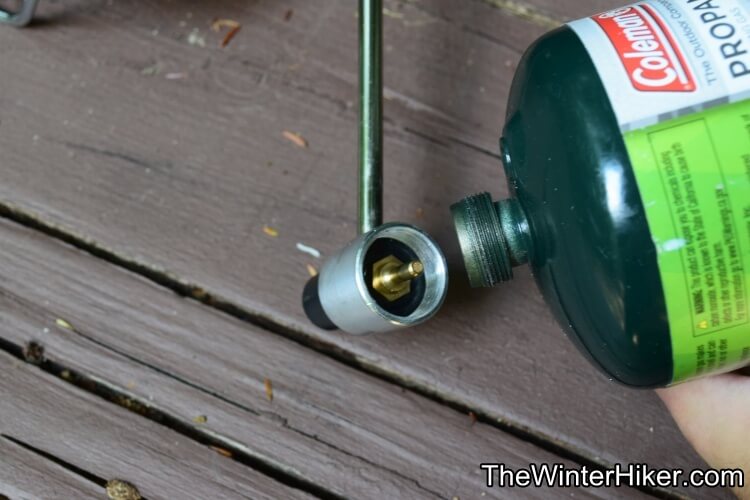 Attaching fuel canister to the Ozark Trail stove