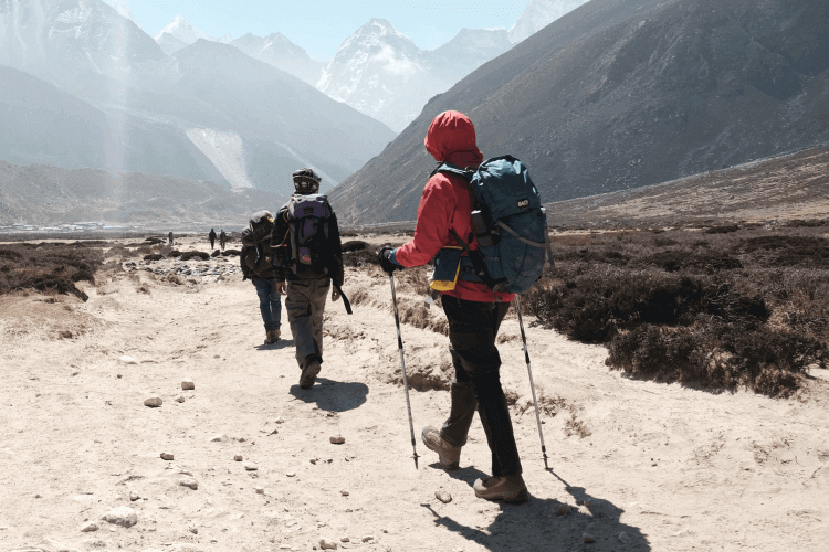 Hiking with two trekking poles