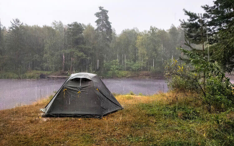 Camping tent in the rain