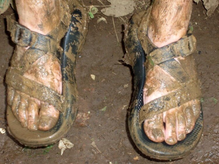 Muddy Chacos during hike